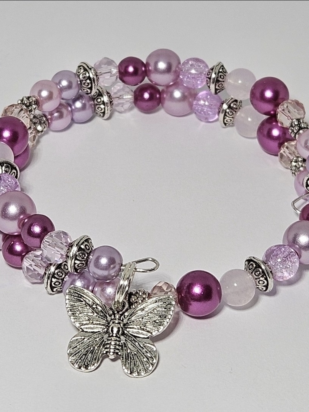 Handmade Lavender Beaded Butterfly Charm Bracelet
